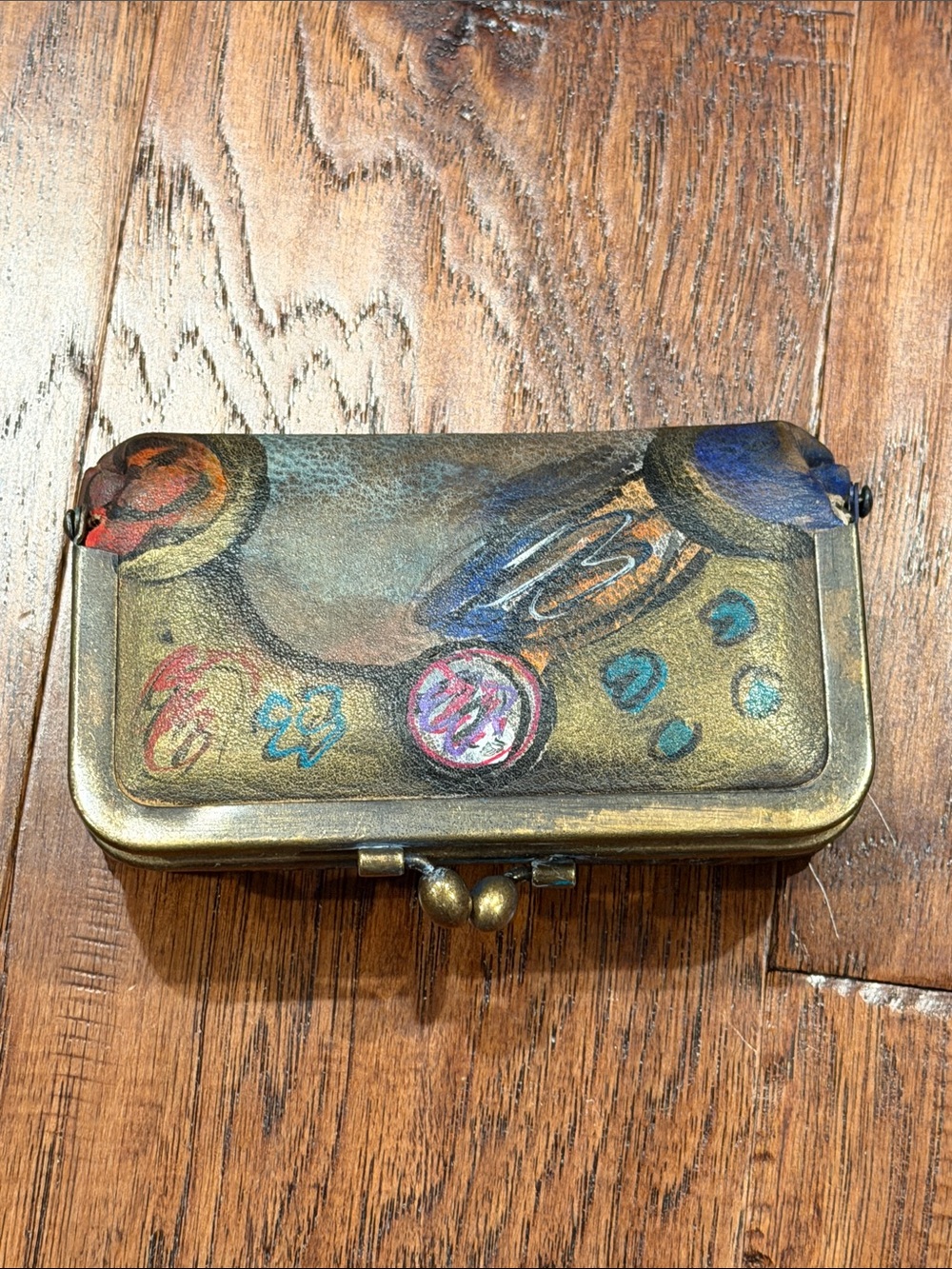 Jane Yoo Signed Hand-Painted Cosmetic Clutch - Artistic Floral Design